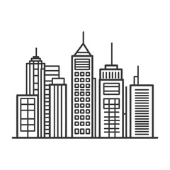 Fototapeta premium A simple black and white line drawing of city buildings