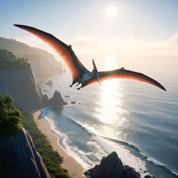Pteranodon Flying Over Prehistoric Coastline