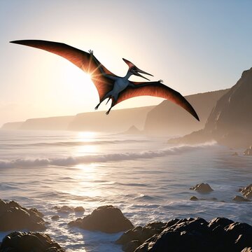 Pteranodon Flying Over Prehistoric Coastline