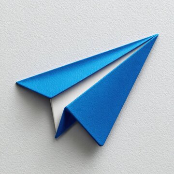 Glossy Paper Plane Icon in Frutiger Aero Electric Blue Conveying Y2K Nostalgia and Modern Design With a White Background for Clarity and Focus