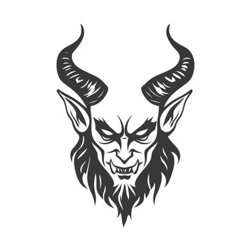A detailed illustration of a horned demon with sharp teeth