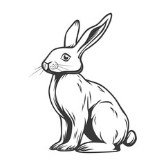 Obraz premium A detailed line drawing depicting a sitting rabbit on white background