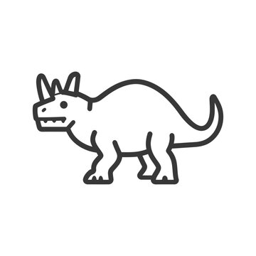 Simple black and white graphic illustration of a triceratops dinosaur