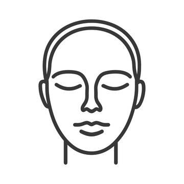 Simple outline illustration of a face with closed eyes in repose