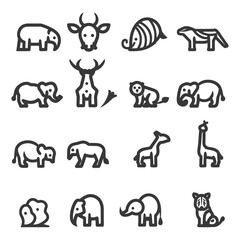 Fototapeta premium Various stylized black and white images of different wild animals