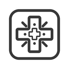 Obraz premium A stylized cross symbol within a square frame appears on a white background