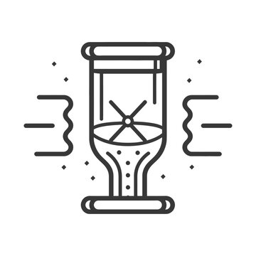 A stylized diagram of an hourglass with wavy parallel lines
