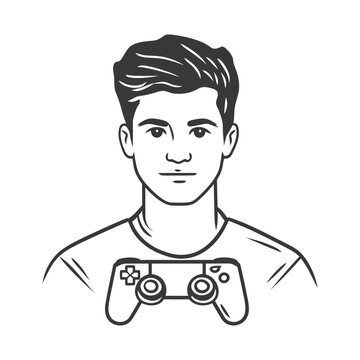 A portrait illustration of a young man with gaming controller shirt