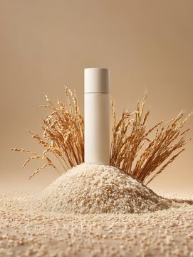 Organic Skincare Tube Standing on Rice with Wheat Natural Cosmetic Product Display
