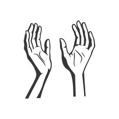 Obraz premium Two open human hands are raised upwards against a white background