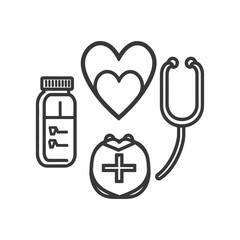 Fototapeta premium Medical icons portraying health care and associated diagnostic symbols