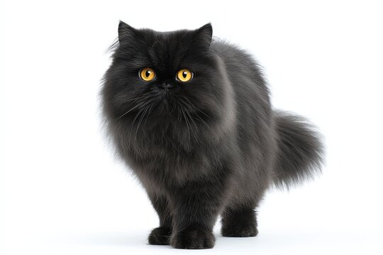 A magnificent Persian cat with lush, dark fur, mesmerizing yellow eyes. captured in a studio setting.