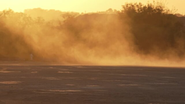 Drought Conditions With Dust Blowing Across Dry Texas Hill Country Landscape