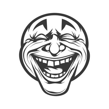 A stylized cartoon image of a clowns laughing face