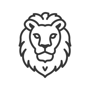 A symmetrical illustrated outline of a regal lion face