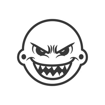 A graphic illustration of an angry face with a menacing expression