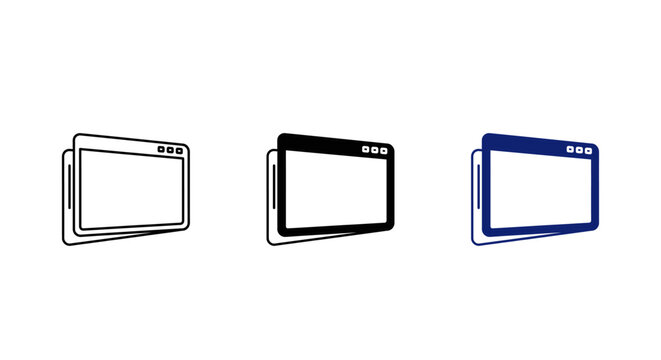 Browser Window and Web Interface Icon Set with Overlapping Screens for Software Development, Multi-Tab Browsing, and CMS Dashboard Layouts - Vector Illustration