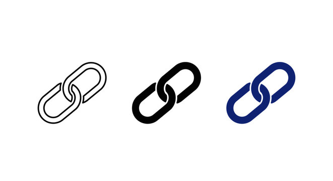 Link Chain Icon Set &ndash; Outline, Solid and Blue Connected Chain Symbols for Web, App UI, Hyperlink and Network Design