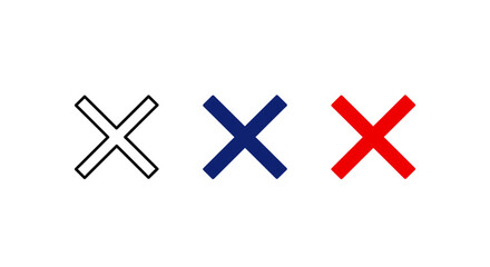 Obraz premium Close Icon Set: Outline, Blue, and Red Vector Symbols for Error, Delete, and Cancel Interface Design