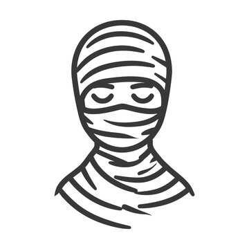 A simple black and white line drawing of a mummy