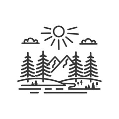 Naklejka premium Simple line drawing depicting a serene mountain nature scene