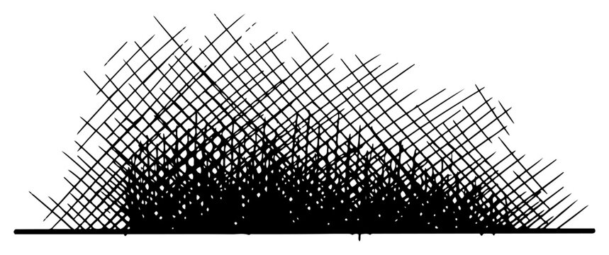 Silhouette of wild grass or shrub with cross hatching in woodcut style