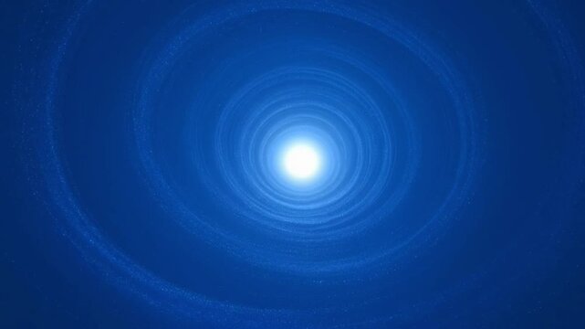 Blue abstract concentric rings vortex with glowing stardust particles.