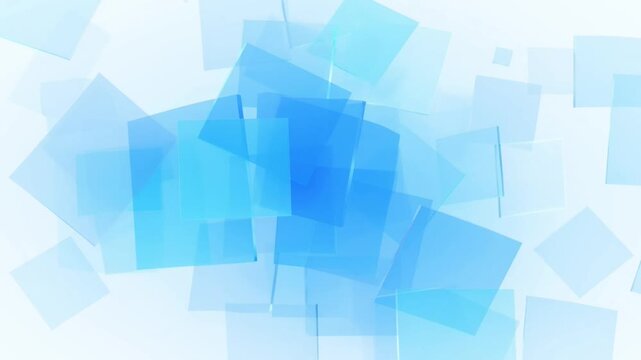 Abstract blue transparent floating squares and cubes geometric background.