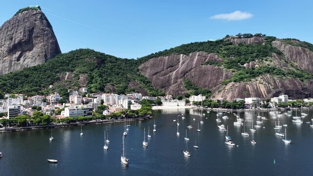 Urca Beach In Rio De Janeiro In Brazil. Beauty In Nature Scene. Downtown District. Guanabara Bay Skyline. Urca Beach In Rio De Janeiro In Brazil. Beautiful Cityscape. 