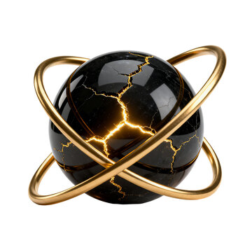 Harmonic gyroscope with brass rings and obsidian ball 3D icon