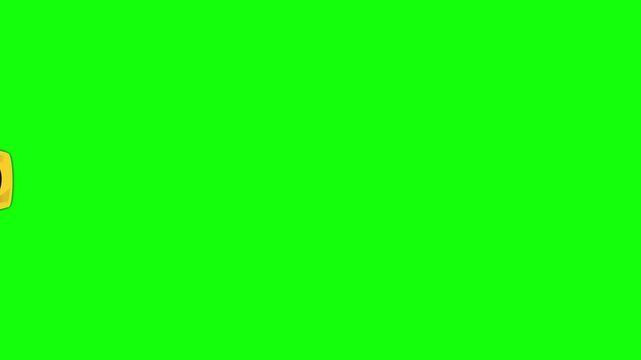 Top view of yellow sports car driving and racing horizontally animation isolated on green screen 4k