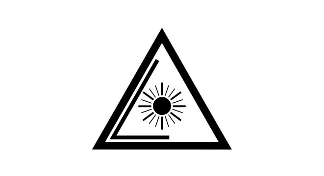 Warning symbol for direct sunlight or heat exposure inside a triangle