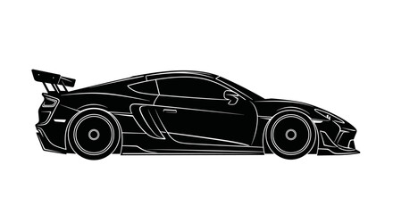 Naklejka premium Sleek black sports car silhouette with a prominent rear spoiler and aerodynamic design