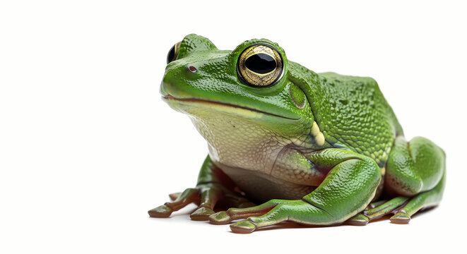 Green Tree Frog on White Background