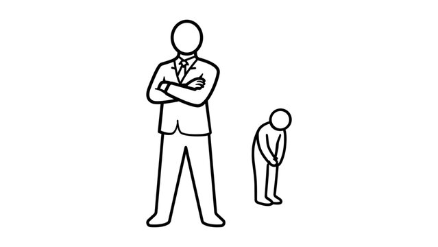 Imposter Syndrome Minimalist Black Line Vector Icon Illustration on White Background Representing Self-Doubt, Inferiority Complex, Power Dynamics, Workplace Anxiety, and Low Self-Esteem.