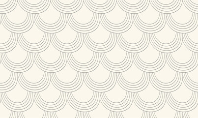 Seamless geometric Japanese wave pattern with curved lines - minimal abstract vector background. Striped outline endless creative print - monochrome design