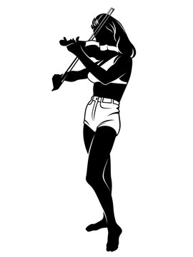 Woman violin player silhouette. Vector clipart isolated on white.