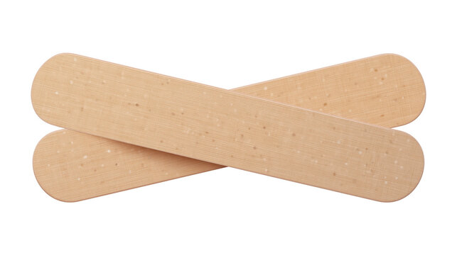 Flexible cross shaped adhesive fabric medical bandage strip with realistic fabric pattern and tiny perforation dots isolated on transparent background