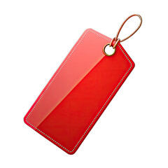 Fototapeta premium Red gift tag with white stitching and gold loop, blank and ready for use, perfect for adding personalized messages or labels.