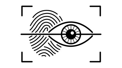 Biometric Authentication Vector Icon Illustration Featuring a Minimalist Black Line Fingerprint and Eye Iris Scan on a White Background for Digital Security, Identity Verification, and Access. © Tapan