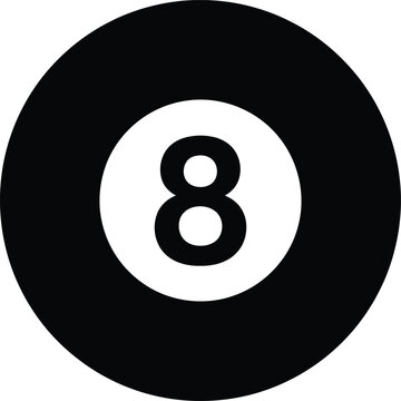 Billiard eight ball vector icon, black pool ball with number 8, snooker equipment