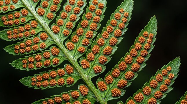 Orange Spore Clusters Covering Green Fern Leaf Underside Macro