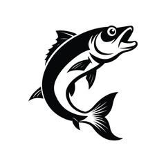 Fototapeta premium Walleye fish black and white illustration strong aquatic animal minimal vector design