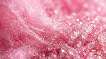 Fototapeta premium Vibrant pink cotton candy threads mixed with granulated sugar crystals