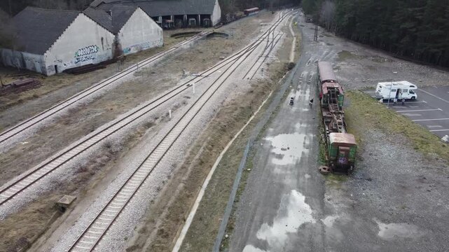 aerial view of the train station of Canfranc in the pyrenees