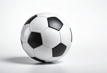 Naklejka premium Balón de fútbol sobre fondo blanco, concepto de juego, pasión y competición para campaña de deporte, marketing, eventos y competición mundial de futbol