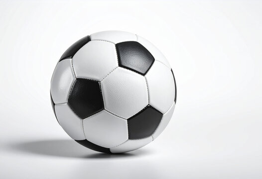 Bal&oacute;n de f&uacute;tbol sobre fondo blanco, concepto de juego, pasi&oacute;n y competici&oacute;n para campa&ntilde;a de deporte, marketing, eventos y competici&oacute;n mundial de futbol