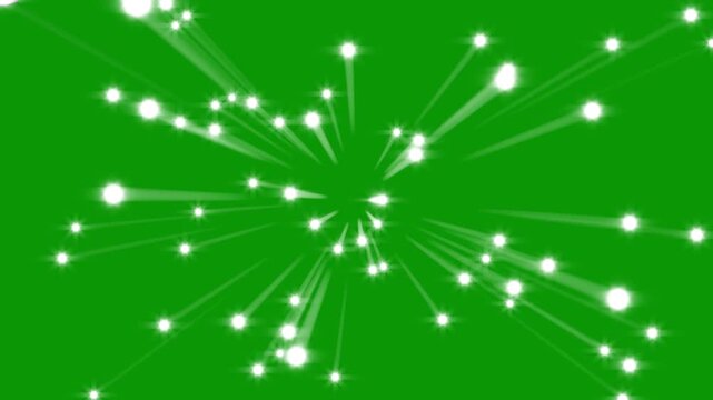 Glittering star burst explosion with glowing sparkle particles on green background, twinkling magic dust animation, radiant shine effect, luxury white glitter stars, shining radiant light rays,