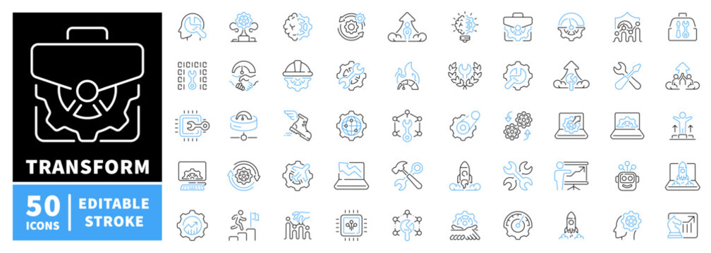 Technology editable line icons set: linear style, digital and tech symbols