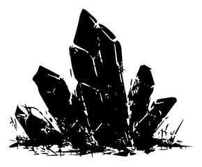 Black and white vector illustration of sharp crystal clusters with grunge ink texture © UrbanDruid